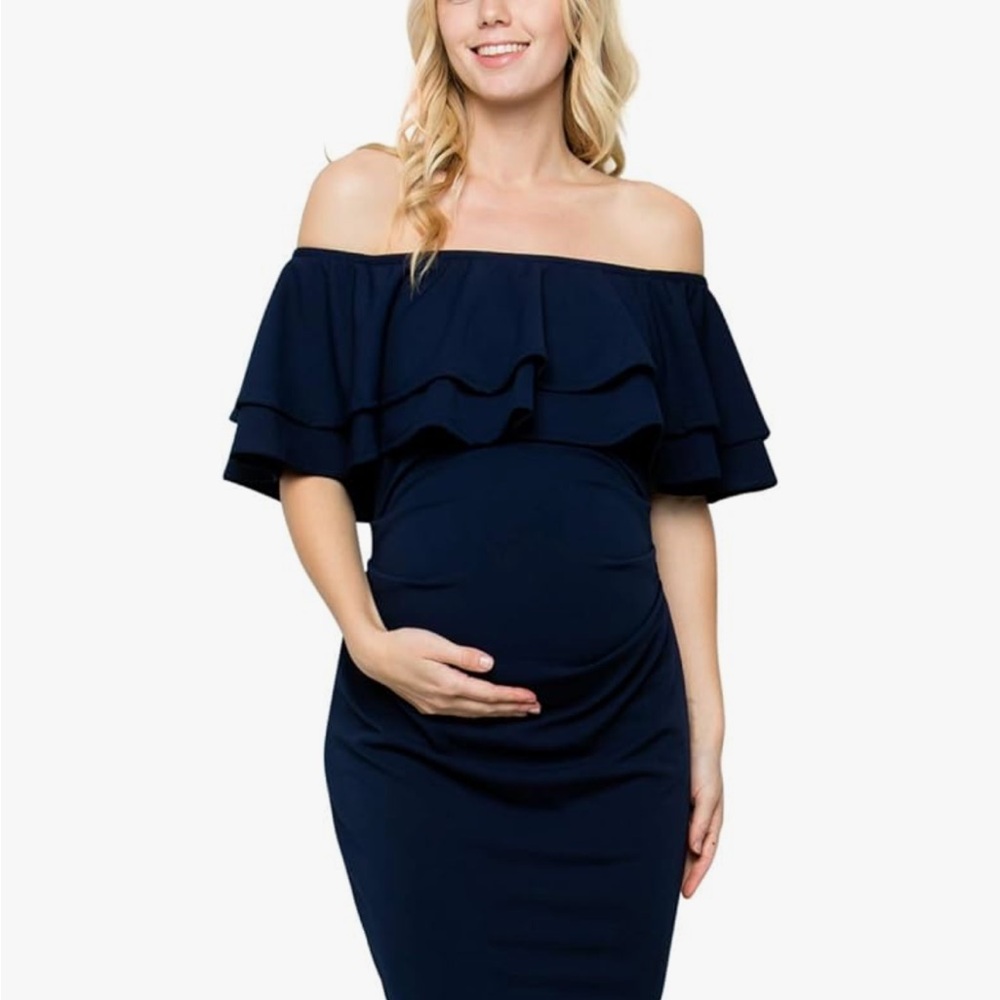 NWT My Bump Off-Shoulder Navy Blue Maternity Dress xl